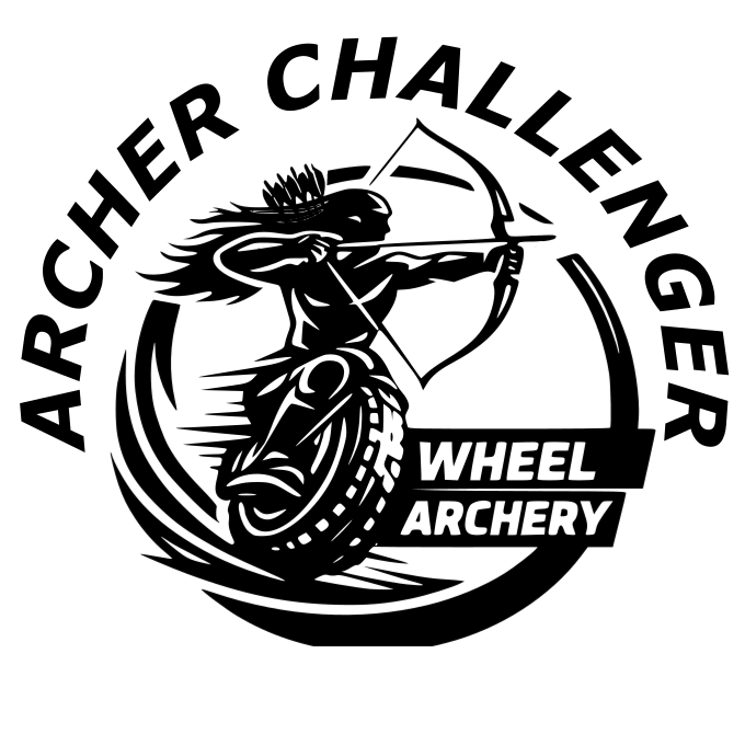 Logo Archers Pionniers colors représentant un homme et une femme roulant en gyroroue tout-terrain avec arc tendu, se dirigeant vers des cibles