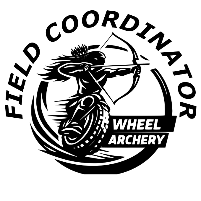 Field Coordinator black and white logo featuring male and female archers symbolizing field supervision, precision and coordination.